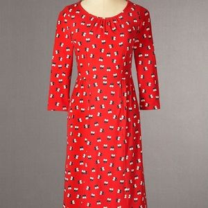 Boden Pimlico Floral Red Mini Pansy Jersey 3/4 Sleeve Dress - SZ 4 or 6 Petite